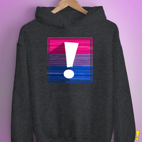 Bisexual Pride Flag Exclamation Point Hoodie - Dark Grey Heather